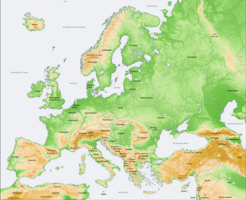 Karte Topografie Europas